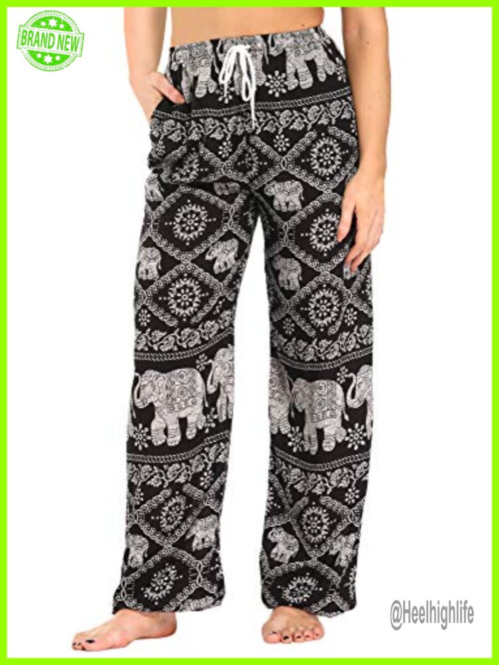 Women's Boho Yoga Jogger Pants with Pockets, Floral Print, Elastic Cuffs